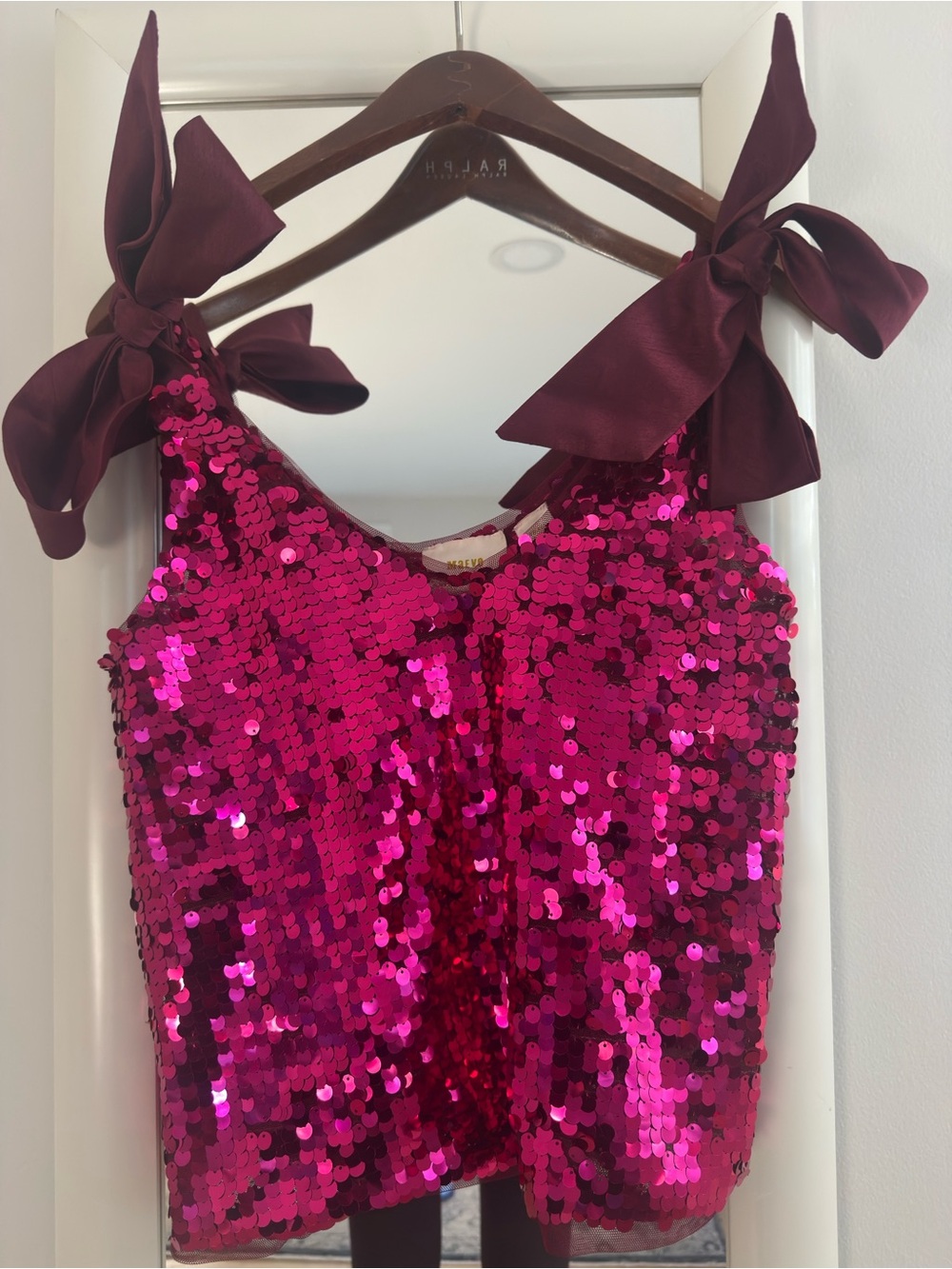 Maeve Fuchsia Sequin Tie-Shoulder Crop Top